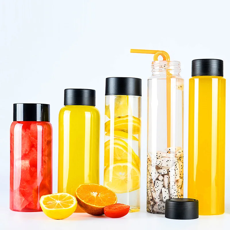 XYA disposable pet transparent plastic creative cold tea bottle Fruit juice tea bottle with lid