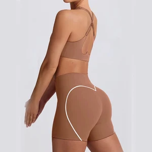 2026 Hot Sale Nylon Spandex Yoga Set Women Cross Back Sports Bra High Waist Scrunch Butt Quick Dry for Summer Gym Fitness