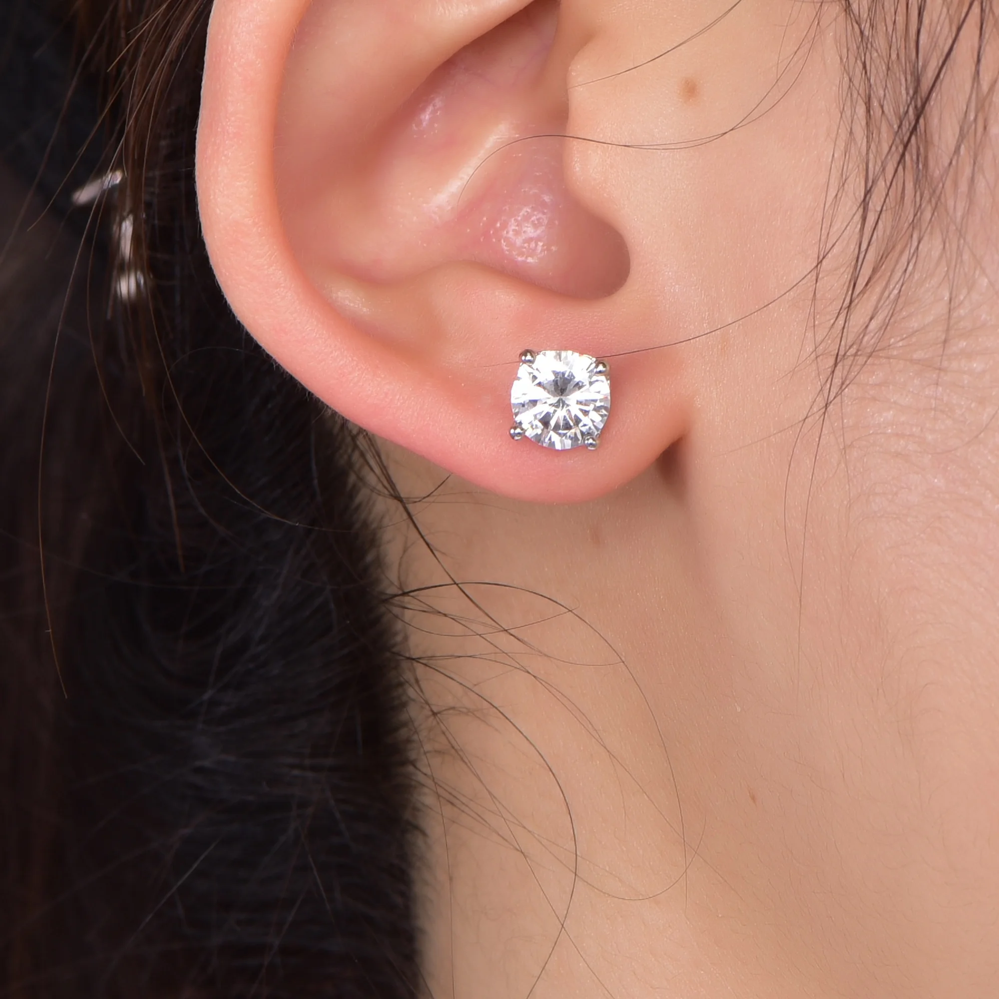 18K White Gold D Color Moissanite Earrings Studs for Women 925 Sterling Silver Moissanite Stud Earrings