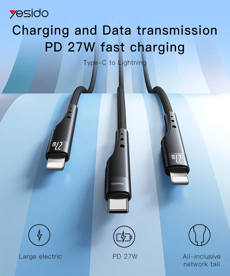 YESIDO 3 Meter Data Cable Type C To Lightning Support Charging And Data Transmission PD 60W Fast Charging Data Cable For iPhone