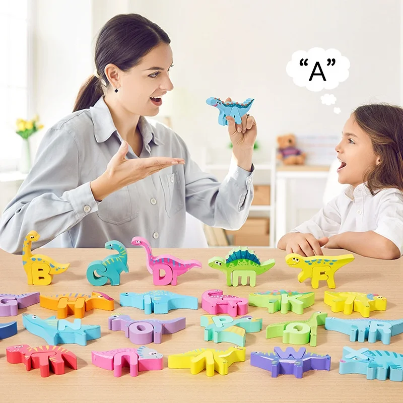 Montessori Educational Wooden Animal Alphabet Puzzles Matching Game for Toddlers ABC Letters Block Set Toys