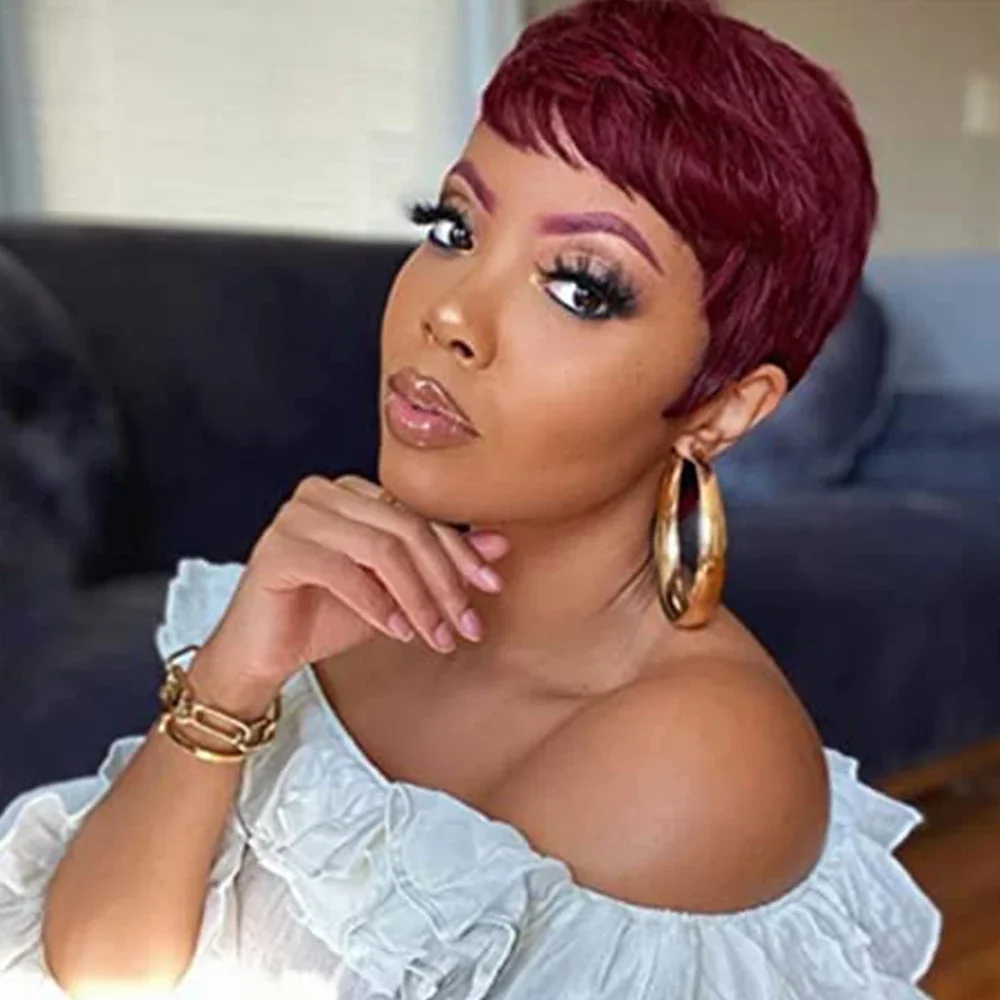 Short Brazilian Remy Human Hair Pixie Cut Bob Wigs for Women 99J.1B_voghion.com