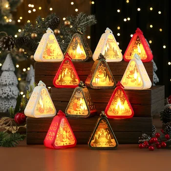 Vintage Christmas Decorations Candle Lamp with Night Light Glow Printed Cross-Border Desktop Ornaments for Home Use
