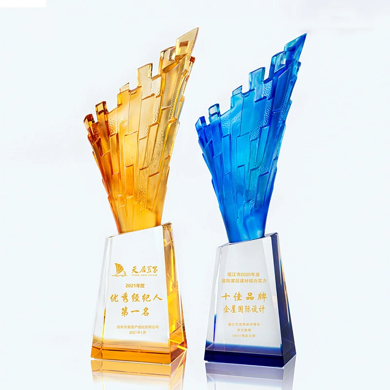 High-Grade New LiuLi Crystal Cup Trophy Awards World's Glazed Cup Trophy Fengshui for football Sports or Company Souvenir Gifts