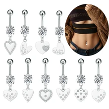 New Zircon Heart Dangle Belly Button Rings for Women Silver Plated Surgical Steel Navel Piercing Jewelry for Weddings