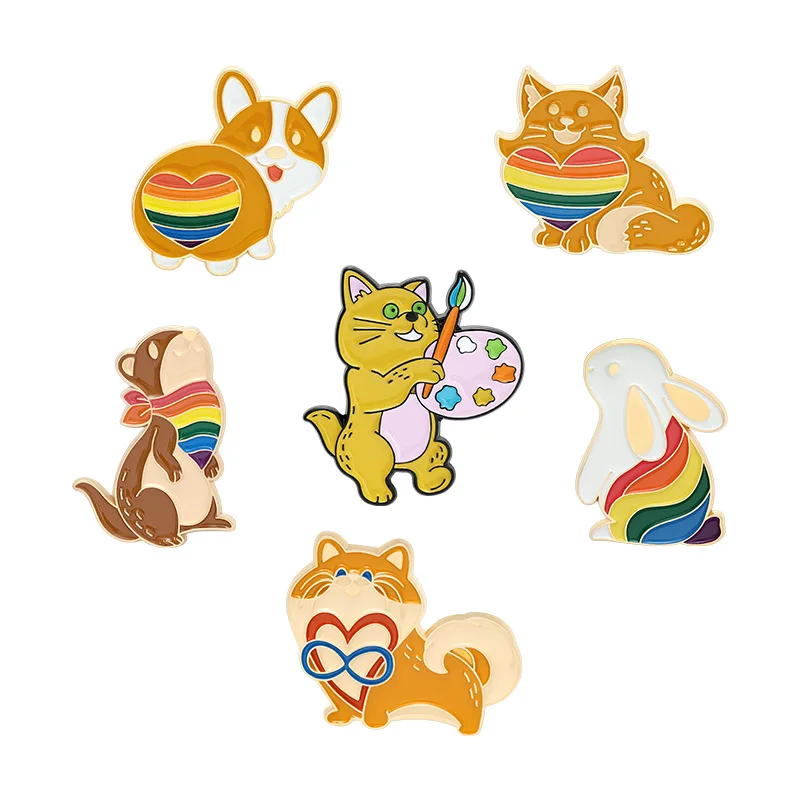 Source Hot Popular Wholesale Rainbow Badge Cartoon Cat Painting Gay Pride Pin  Dog Rabbit Play Pin Collar Badge Accessories on m.