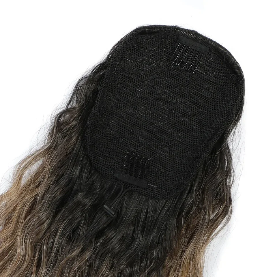 Water Wave Drawstring Ponytail Hair Extensions 170g 26in Curly Pony tail Natural Black Color 100 Brazilian Remy Human Hair 1B_voghion.com