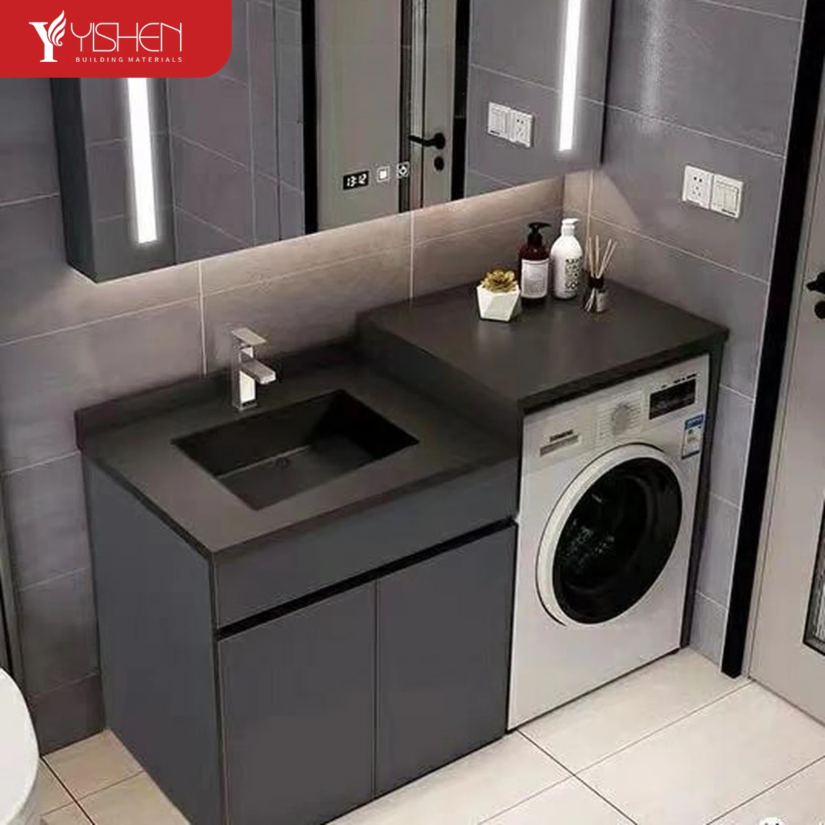Custom Size Modern Design Sintered Stone Top Laundry Cabinet Smart Waterproof Wall Cabinets for Bathroom Organization