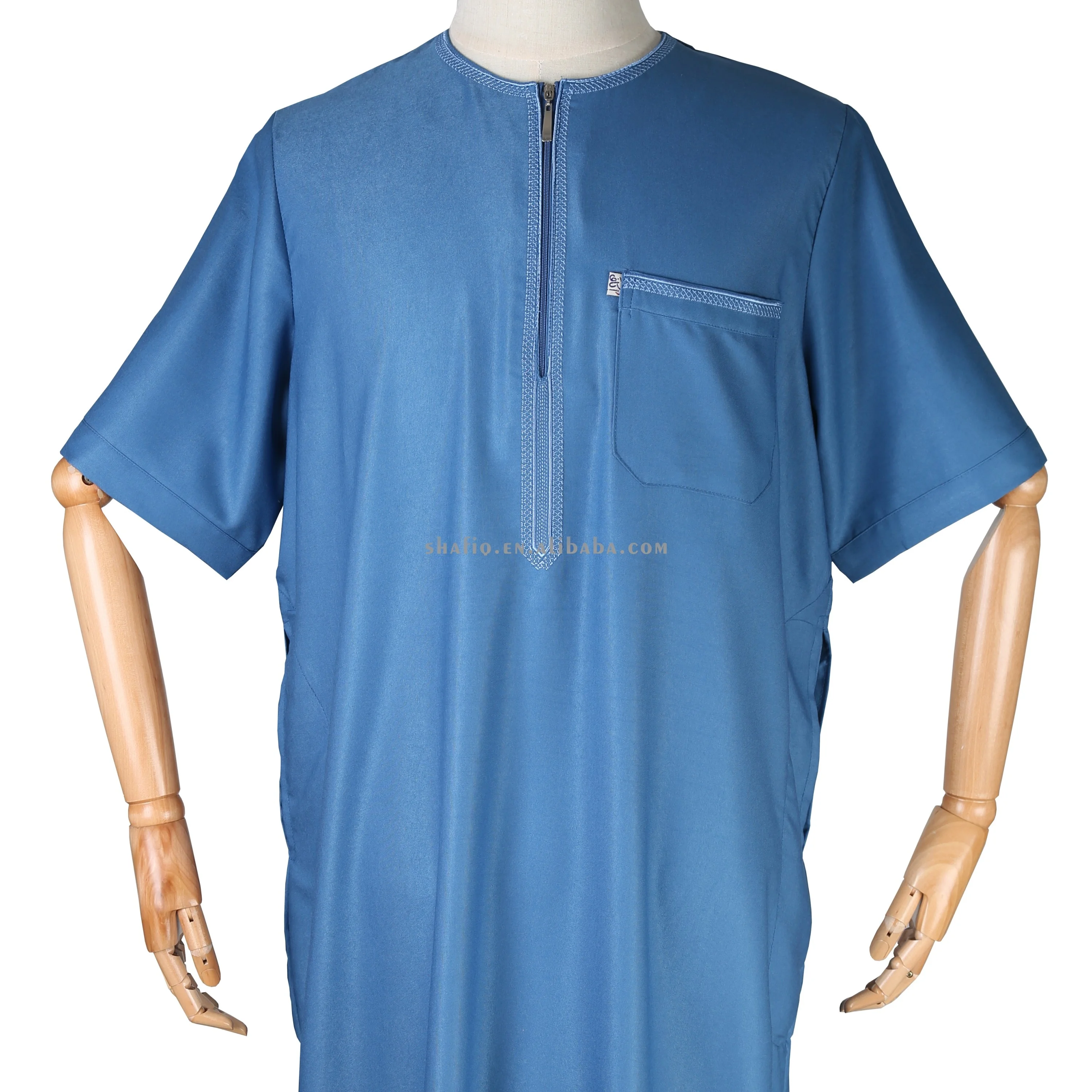 2024 Short Sleeve Soft O Neck Zip Africa Muslim Praying Jalabiya