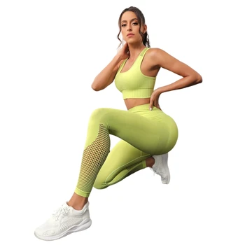 Wholesale Spring and Summer Women Gym Fitness Yoga Seamless Quickly Dry High Waist Tummy Control  Ribbed Sets