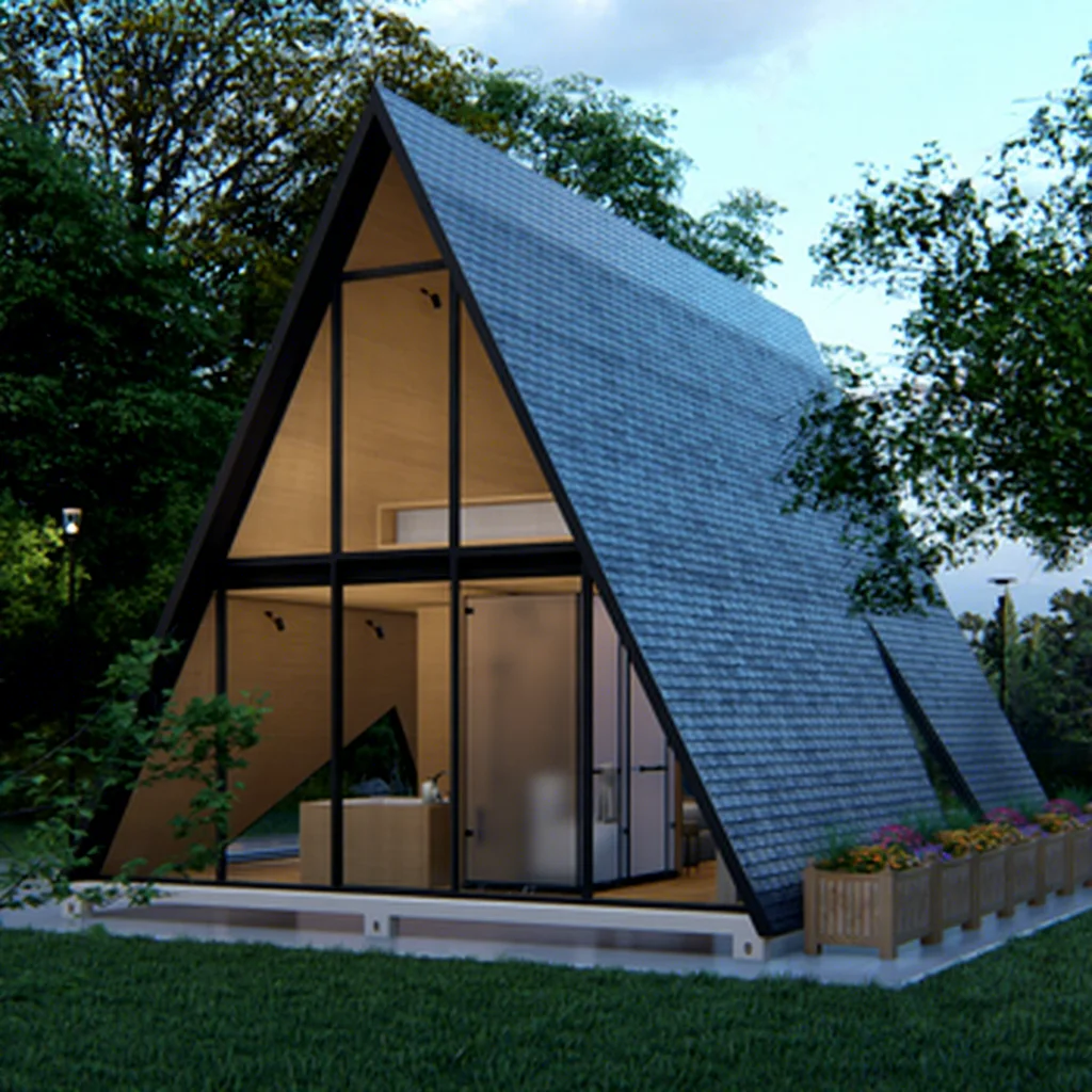 Luxury Prefab Resort House Hotel Shipping Container 2 Bedroom Cabin Tiny Triangular Roof Homes With Bathroom and Kitchen