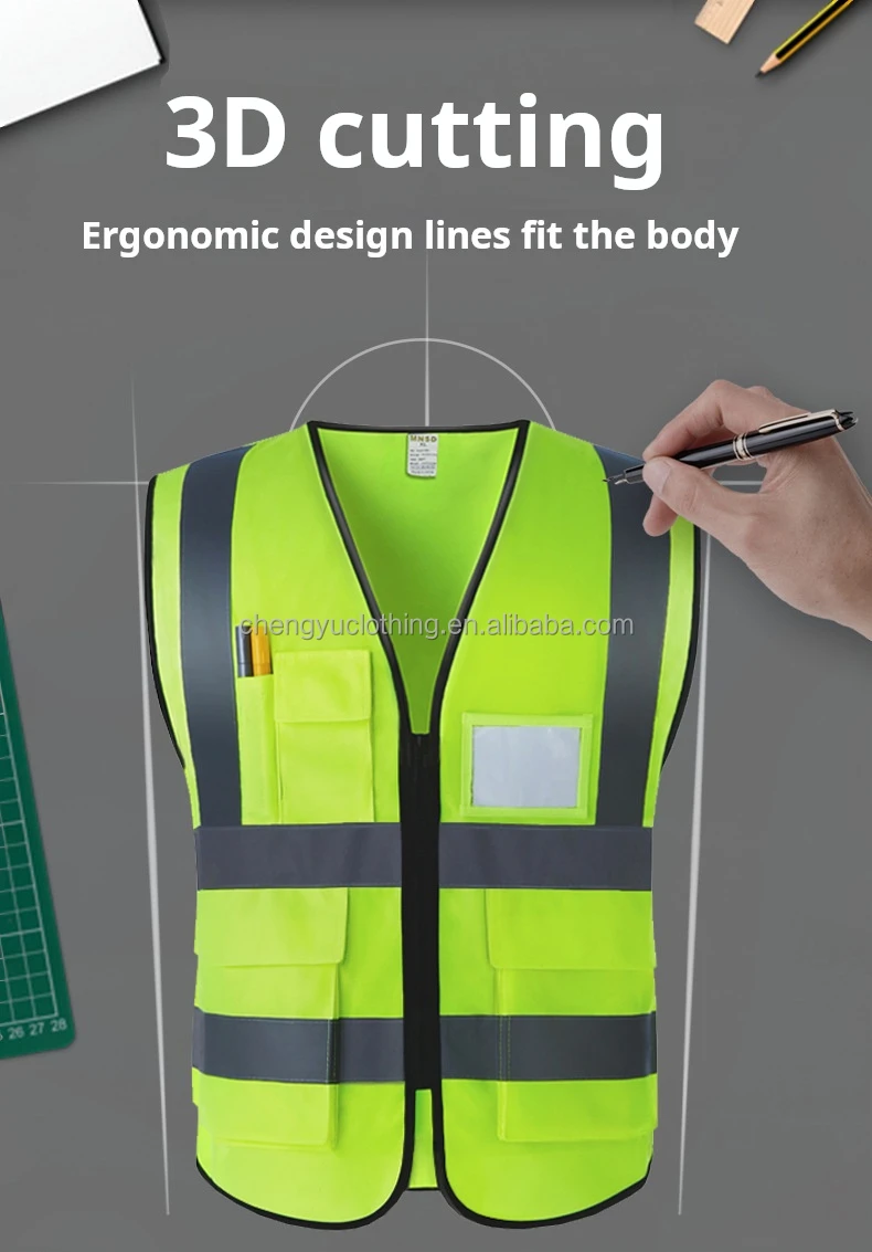 Hi Vis Custom Breathable Multi-pocket Safty Jackets Safety Vest with Reflective Strip for Constructi