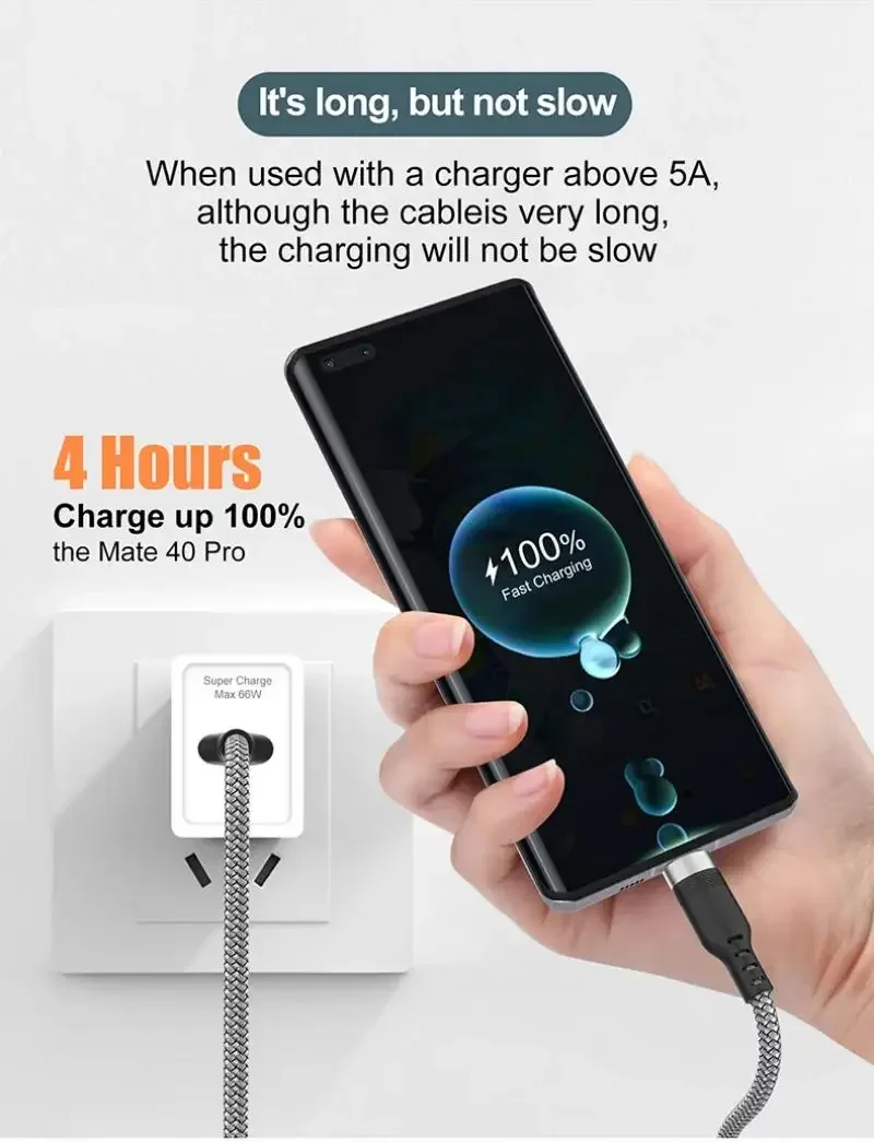 USB Type C Fast Charging Cable 8m Extended Length Nylon Braided Data Cord Durable Shielding Compatible Android Devices