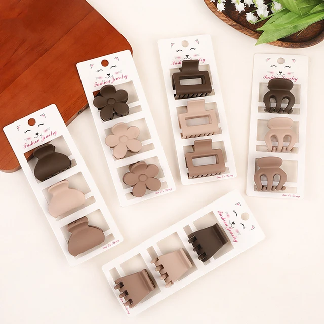 3pcs/Set Coffee Color Small Size Matte Hair Claws Ponytail Hair Clips Wholesale Korean Customize Flowers Square Hair Claw Clips