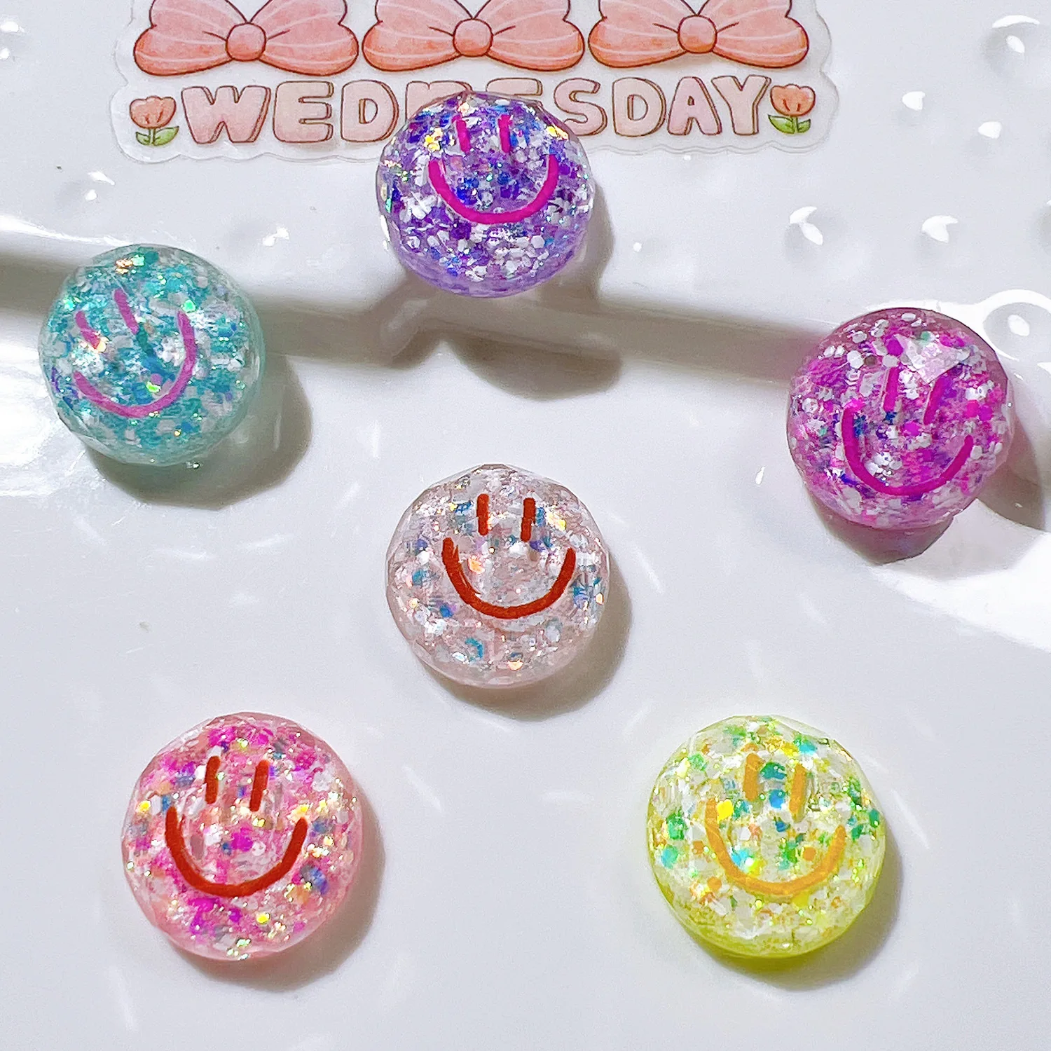 DIY Cream Glue Stick Glitter AB Glue Smile Face Resin Charms Flatback Resin  Pendant for Decoration