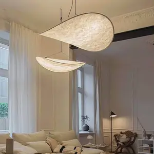 Nordic Vintage Style Simple Living Room Indoor Deco Wabi-Sabi Silk White Fabric Chandelier Pendant Light