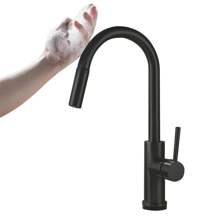 Pull Down Automatic Smart Touch Control Black Faucet for Kitchen with Sensor