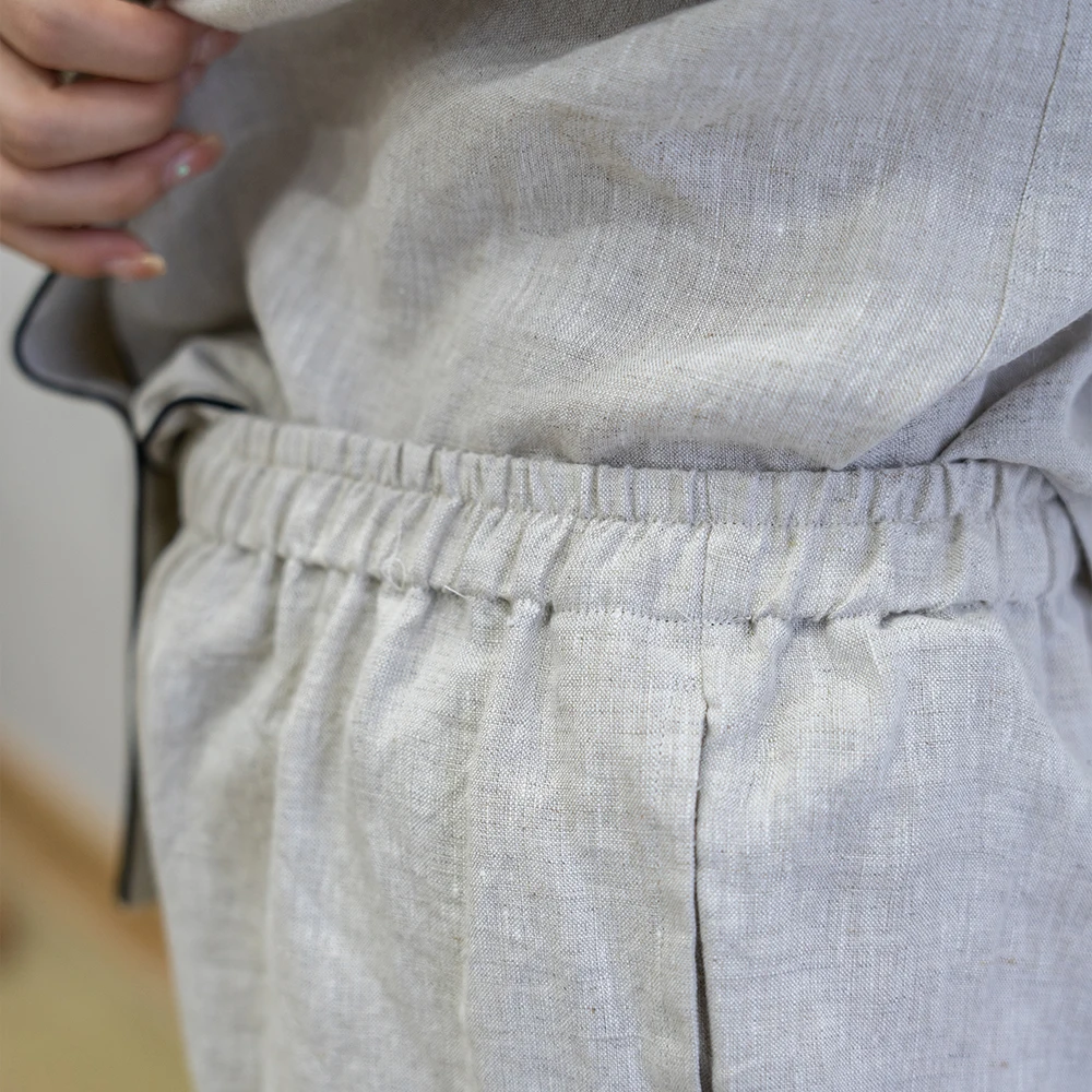 Organic 100% Linen Pyjama Set Classic Design Unisex for Men & Women Summer Sleepwear Piping ODM Family Pajama Gift Sets France