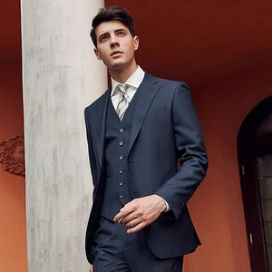 Senior Blue Suit Customized Men's Formal Wedding Groom Business Exquisite Single-breasted High-grade Two-piece Suit