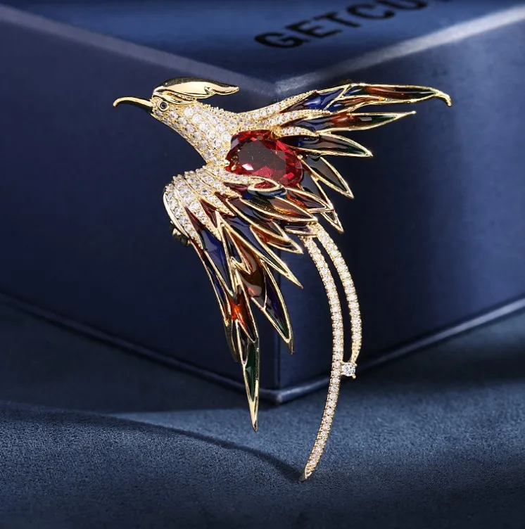 Broche Vintage émail Oiseau Fleur Signée Sandra Jinathiers - 4,1 Cm - Neuve Avec étiquettes