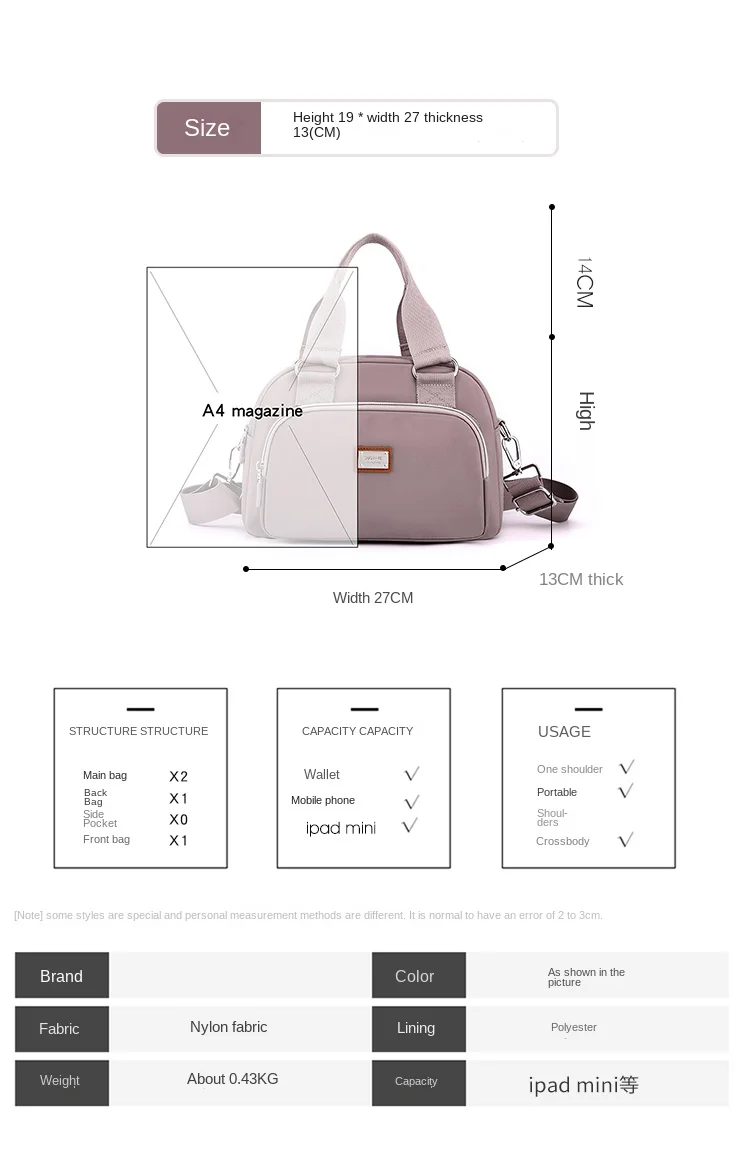 2023 Women's Shoulder Bags Small Travel Handbag Messenger Cross Body Nylon Messenger Bags For Women