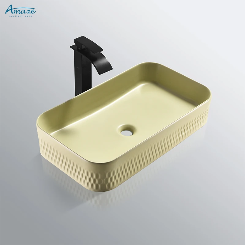 Factory hight quality colour sanitary ware easy clean gold-plated countertop wash hand basin bathroom ceramic sink for hotel factory