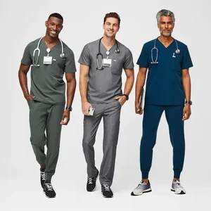 Tailored Fit Hospital V Neck One Pocket Navy Blue Medical Men Uniform Set Scrubs Nurse Doctor