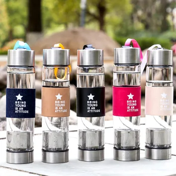 Borosilicate Glass Water Bottles with Direct Drinking Tea Infuser and Stainless Steel Lids for Boiling Water