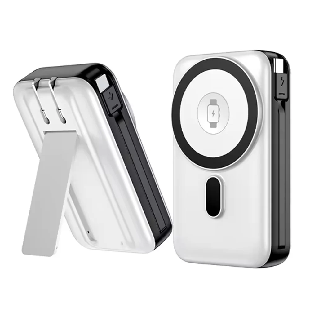 22.5W Magnetic Power Bank for Watches, 10000mAh Magnetic Power Bank Built-in AC Plug and Phone Holder PB185 Black/White/Blue