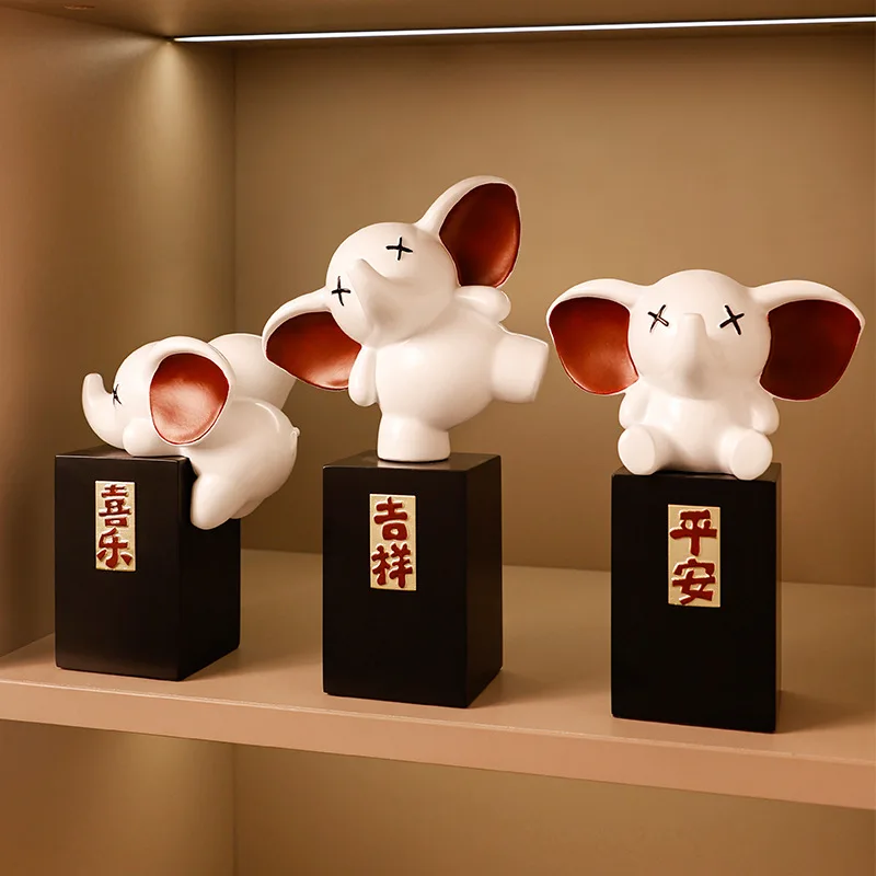 Two Cute Elephant Figurines Good Luck Symbols Modern Minimalist Home Decor Living Room Entryway Tabletop Ornament Set