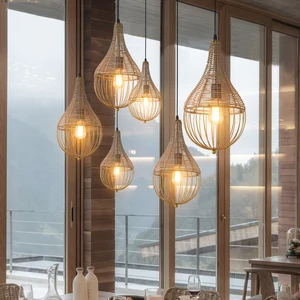 Best Selling Indoor Home Decor Farmhouse Hanging Design Wood Bamboo Pendant Light Modern