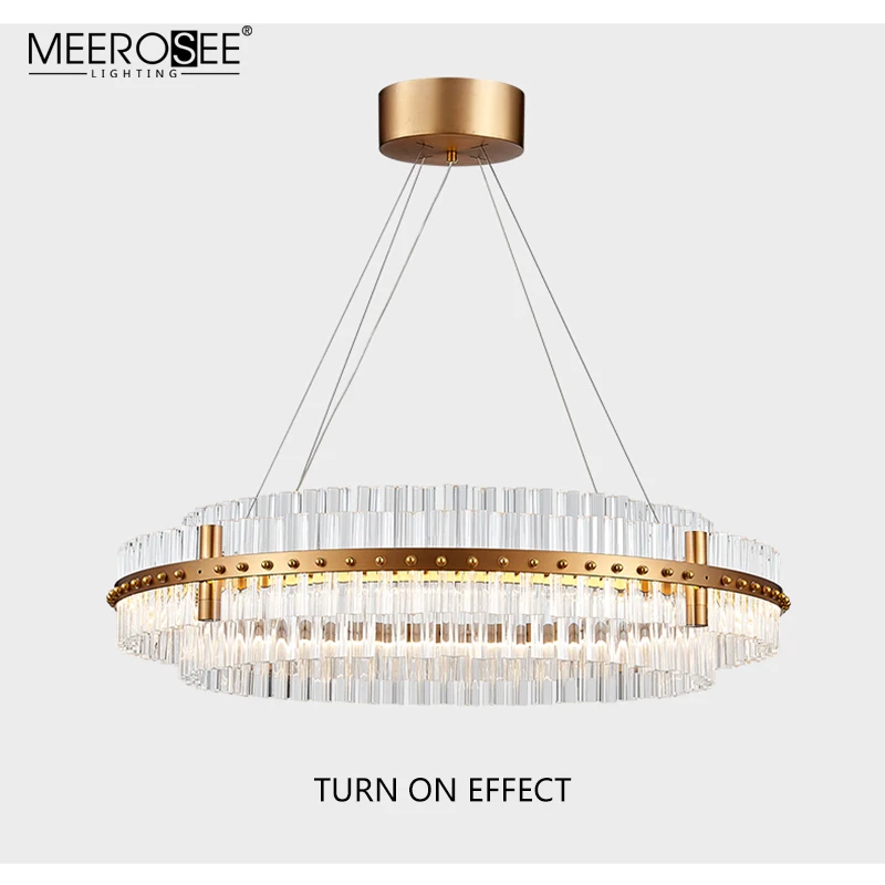 MEEROSEE Crystal Round Pendant Light Iron Frame Glass Light LED Circle Suspension Light MD86701