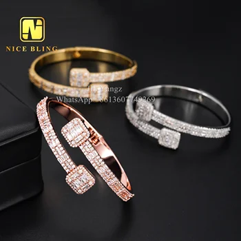 Insta Hitting Affordable Baguette Diamond Iced Out Bangle Bracelet 18k Gold Plated necklace CZ Jewelry Hip Hop Rock Gifts