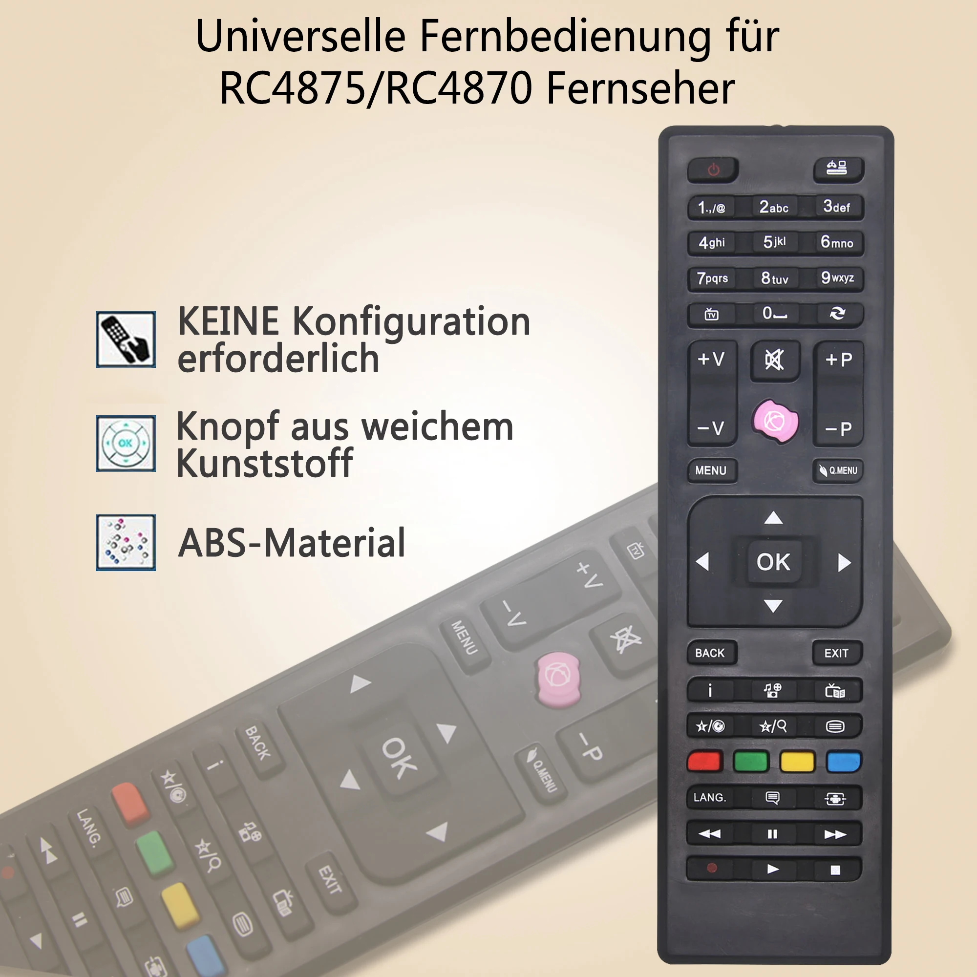 Universal RC4870 RC4875 TV Remote Control for CELCUS/Bush/Polaroid/Digihome/Logik/VESTEL/JMB/JVC/Telefunken TV, No Setup