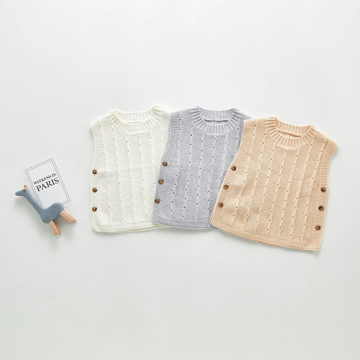 Оптовая продажа, новый дизайн, Осенний вязаный жилет без рукавов для малышей, Детские майки