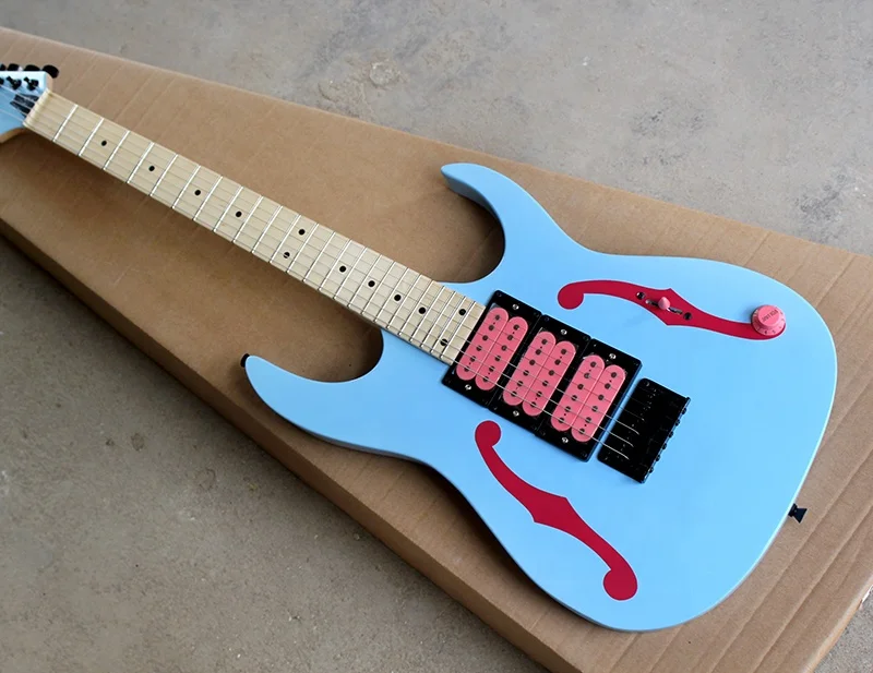Flyoung Blue Electric Guitar with Pink Pickups - Right