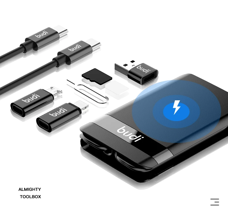 
Новый дизайн 2020, высококачественные Мобильные аксессуары budi с usb-кабелем 6 в 1/комплект беспроводного зарядного устройства в одном портативном зарядном устройстве/комплекте 