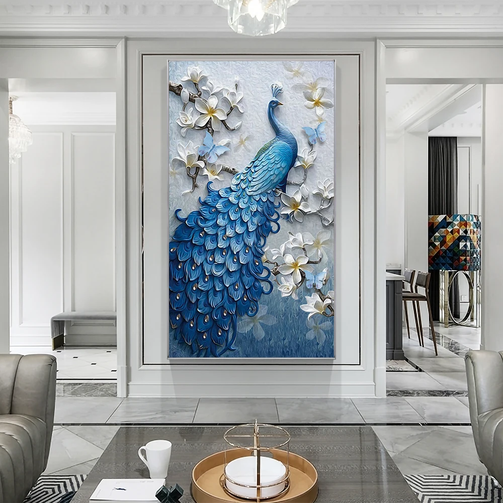 Custom Canvas Peacock Round 5D Crystal Diamond Painting Kit Handwork Decorative Animal Paintings