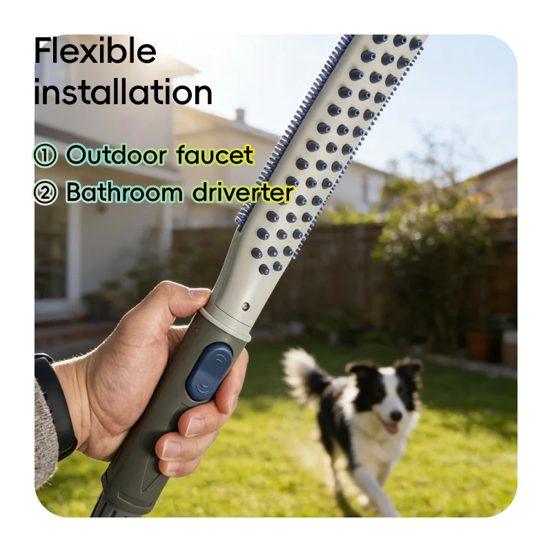 Pet Shower Brush Head Dog Bath Sprayer Comb Set Bathroom Handheld with 8 Ft. Hose and Adaptor Good for Indoor & Outdoor Usage