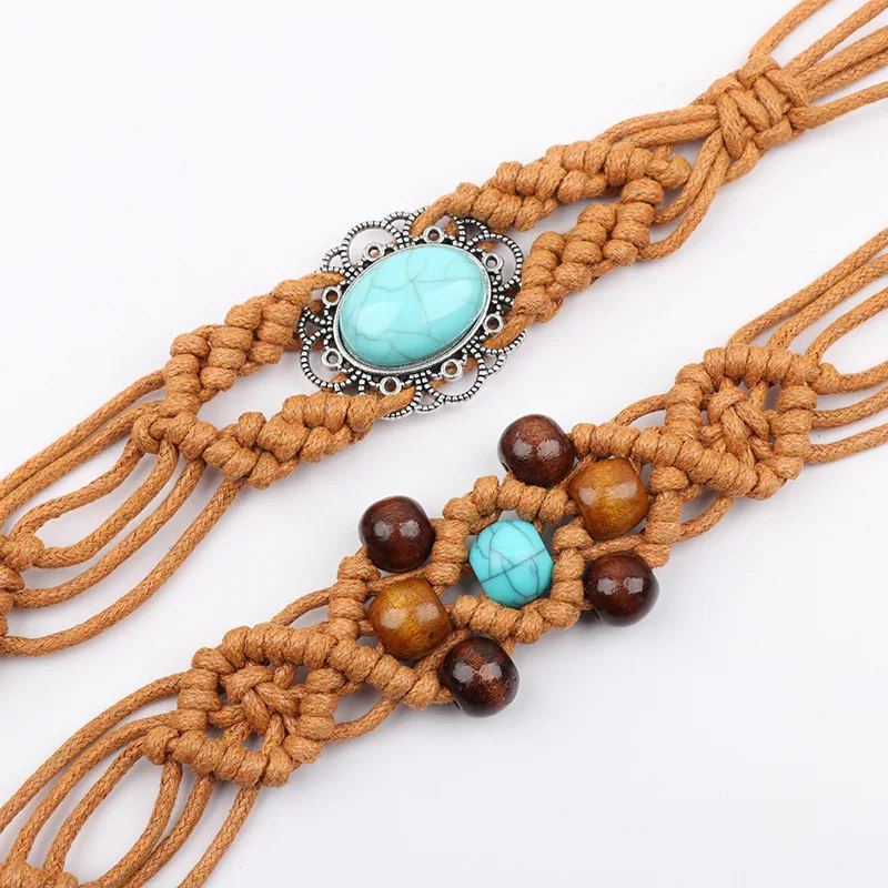 Boho Turquoise Belt for Women – Hand-Woven Braided Beaded  display picture 2