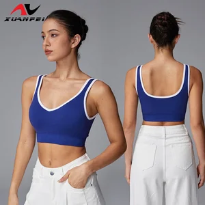 Fresh Fashionable High-Elasticity Breathable Comfortable Simple Design Blue and White Border Sports Vest Yoga Bra
