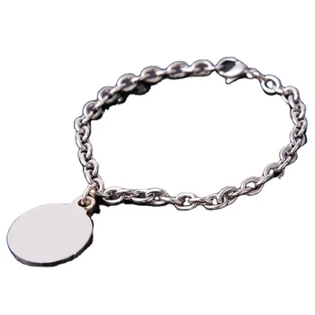 Custom engraved jewelry stainless steel blank metal logo name round tags chain bracelet for men