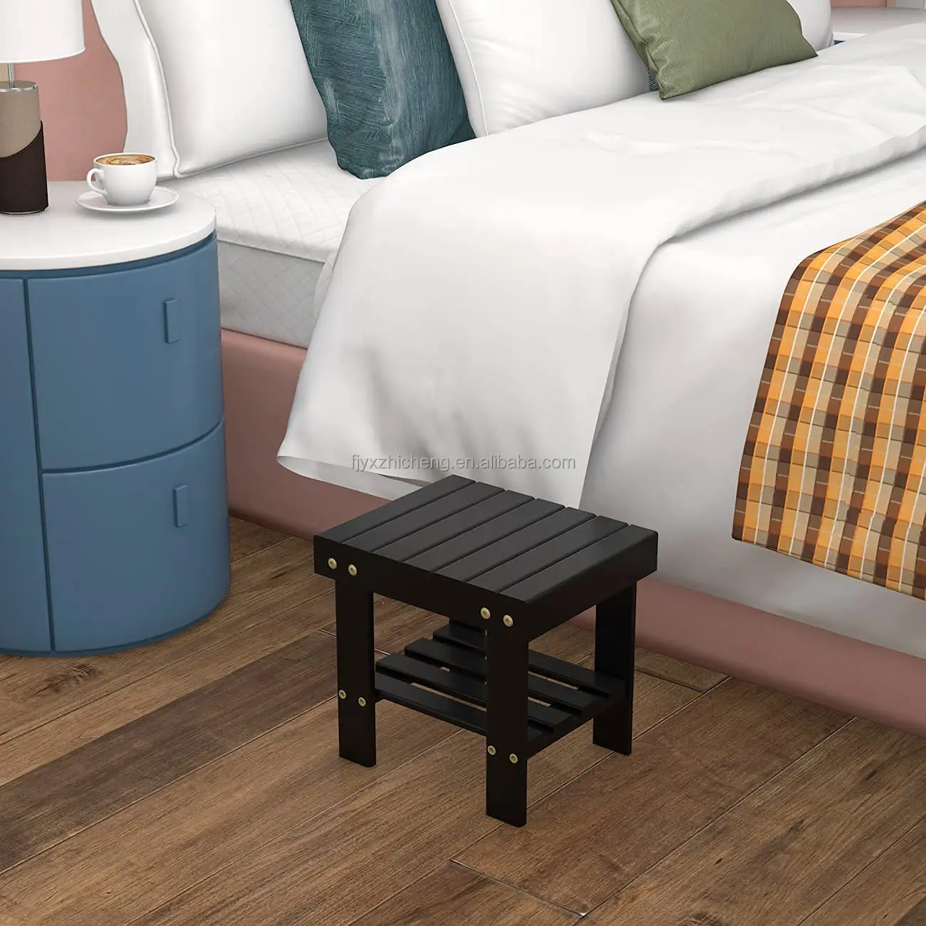 product wholesale bamboo potty training stool for kids toddlers shower foot rest foot rest shaving stool with storage shelf-1