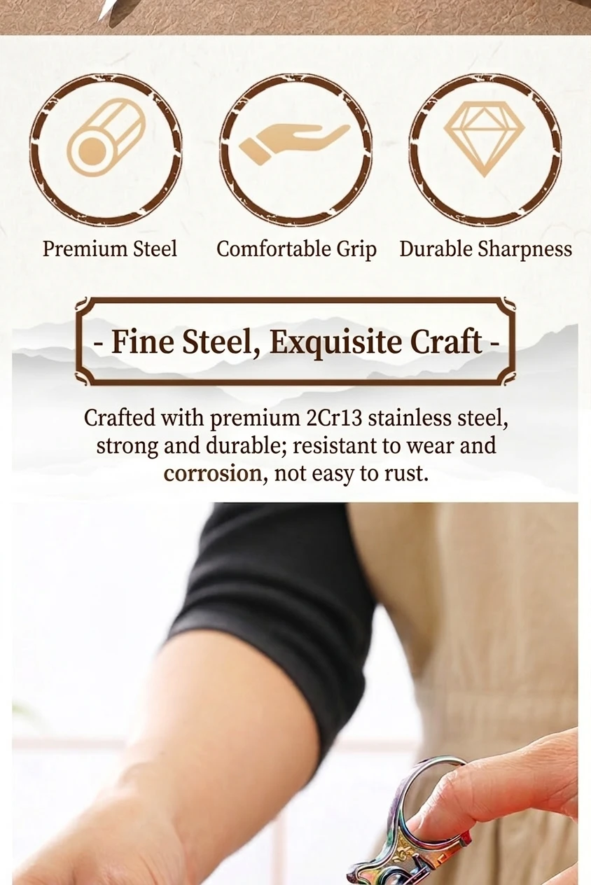 	Classic household embroidery scissors with guitar shape design