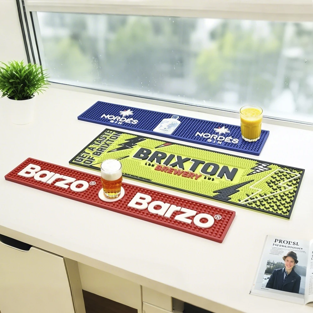 High Quality Soft PVC Rubber Custom Bar Runner Mat for Bar Using Eco-friendly PVC OEM Embossed logo bar Drip Mat