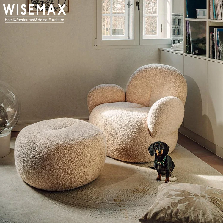 【美品】WISE WISE オットマン ベージュ 50cm×50cm×40cm WISEMAX FURNITURE Teddy Lamb Wool Single Sofas for Living Room
