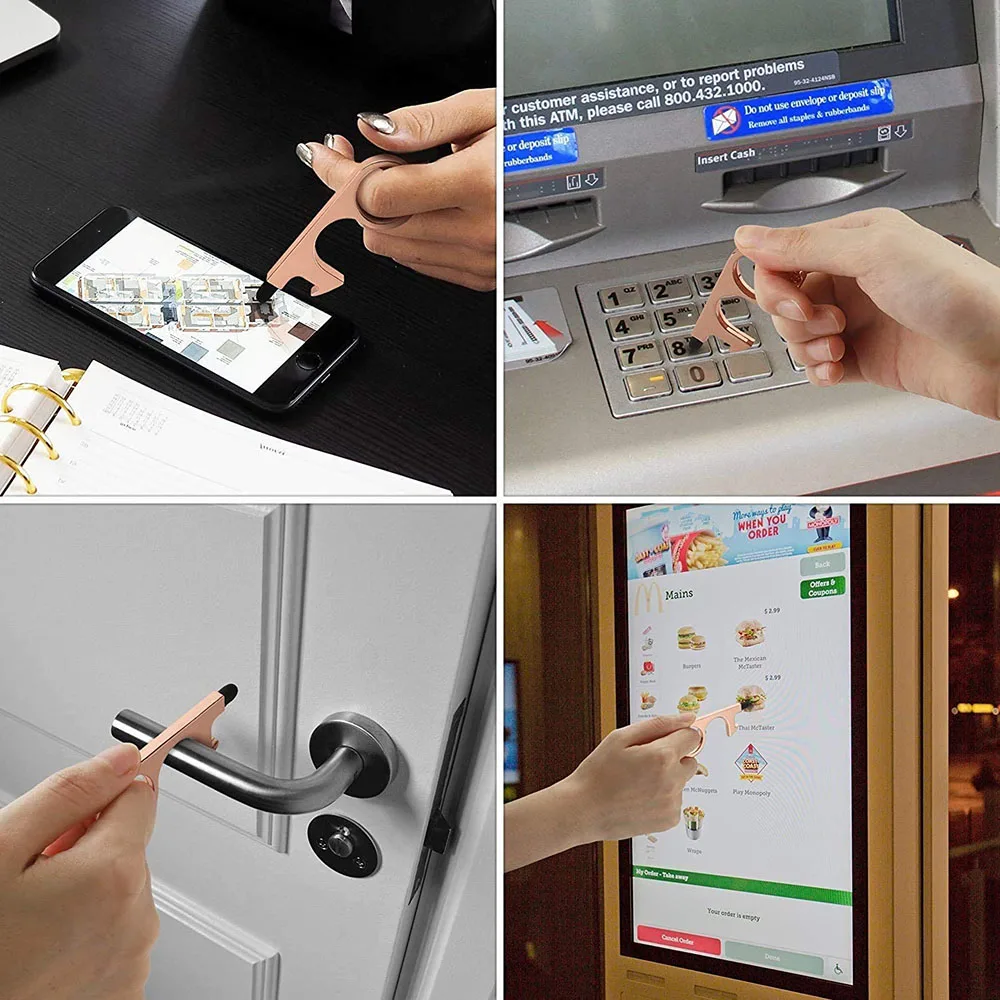 Door Opener Tool No Touch Keychain with Stylus Portable EDC Keychain  Non-Touch Handle Tool Touch Free Key for Hand Public Places