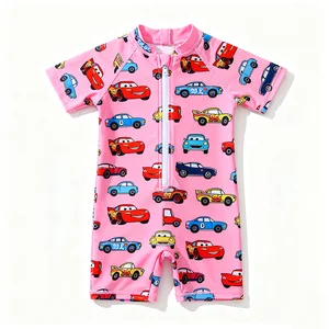 OEKO TEX Kids Bathing Suits Rash Guard Short Sleeve One-Piece Swimsuit for Girls Toddler Swimwear with UPF 50 Cartoon Pattern