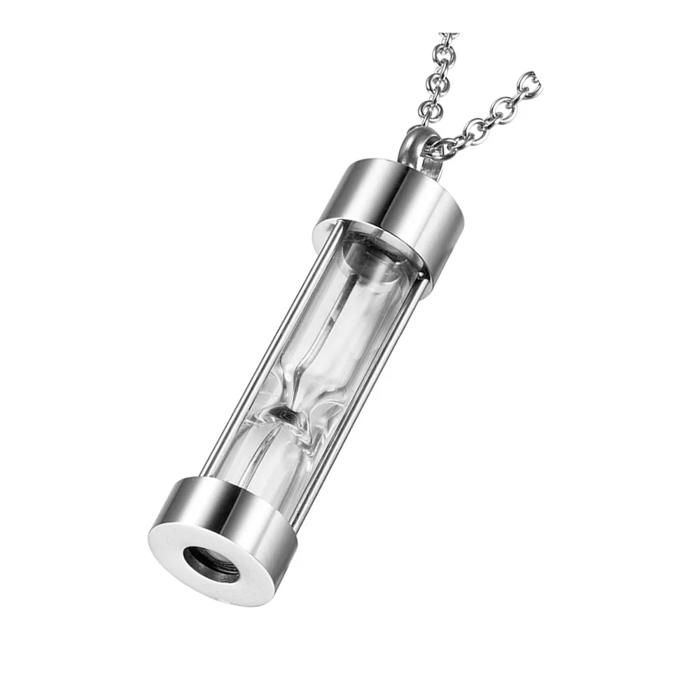 Stainless Steel Hourglass Urns Ash Pendant Jewelry Sandglass Keepsake Hold Memory Necklace  Cylinder Necklace for Men Women Pet
