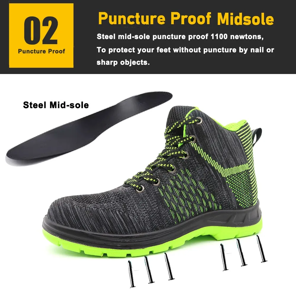 Green Anti Slip Oil Acid Resistance Function Shoes Puncture Proof Sport